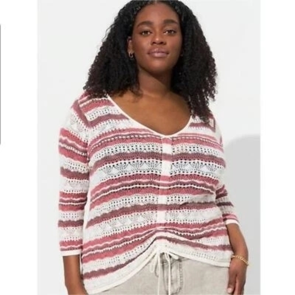 Torrid V-Neck Sweater in Pink and White Sz 2X New With Tag